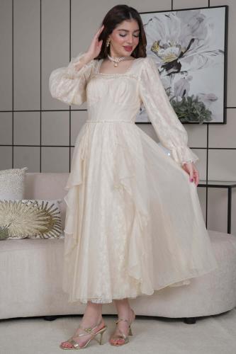 Organza dress lined with lace المقاس:(S - 36)