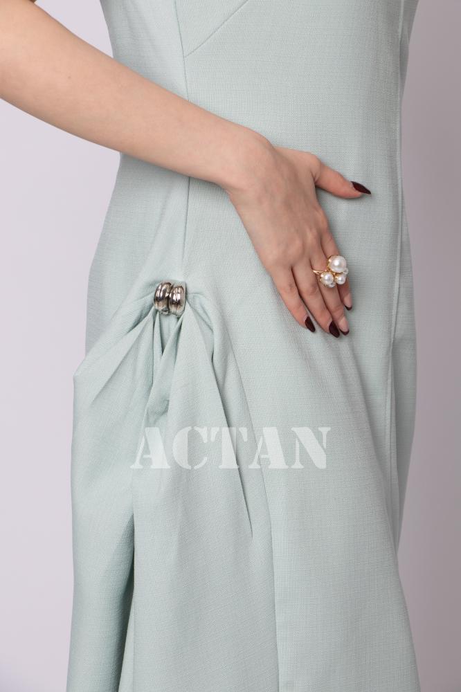 Light blue metallic side slit maxi dress المقاس:(L - 40)