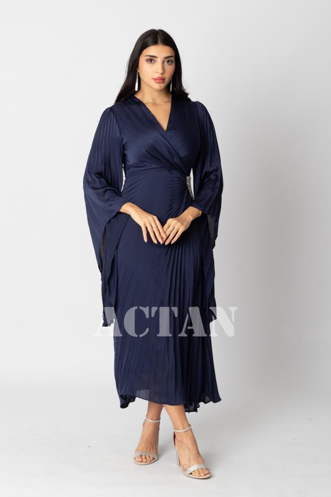 Pleated satin midi dress المقاس:(XL - 42)