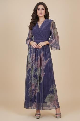 Purple floral pleated maxi dress المقاس:(S - 36)