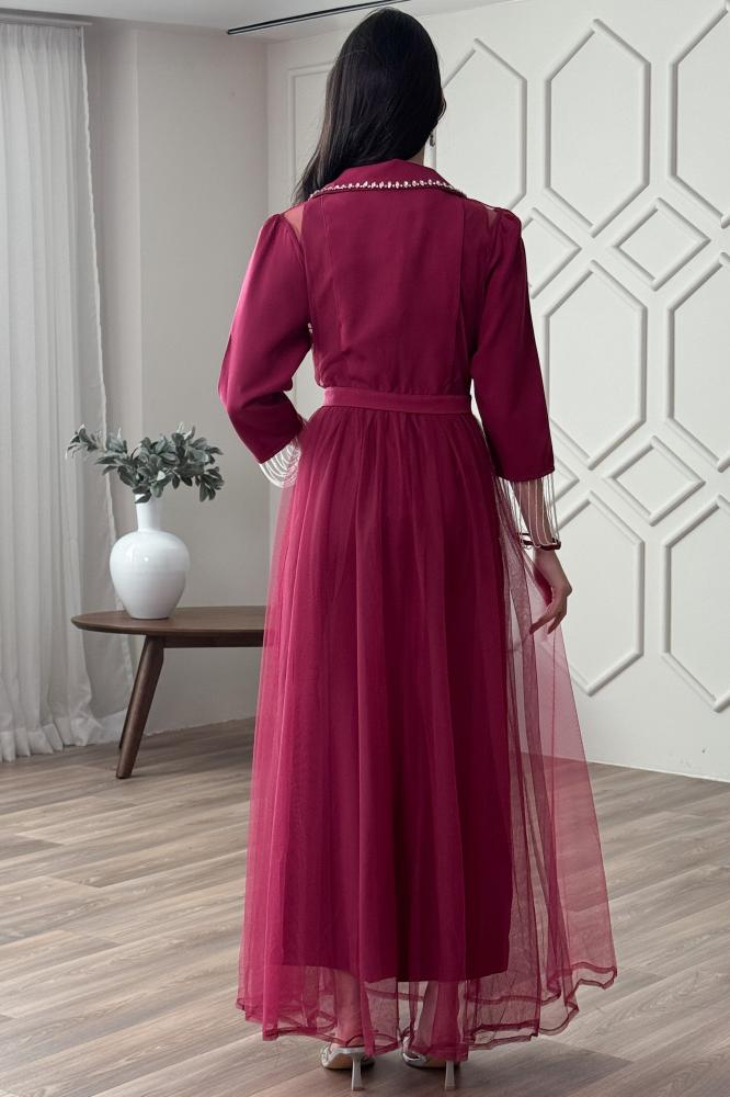 Purple Crystal Embellished Tulle Two-Piece Dress Size:(M - 38)