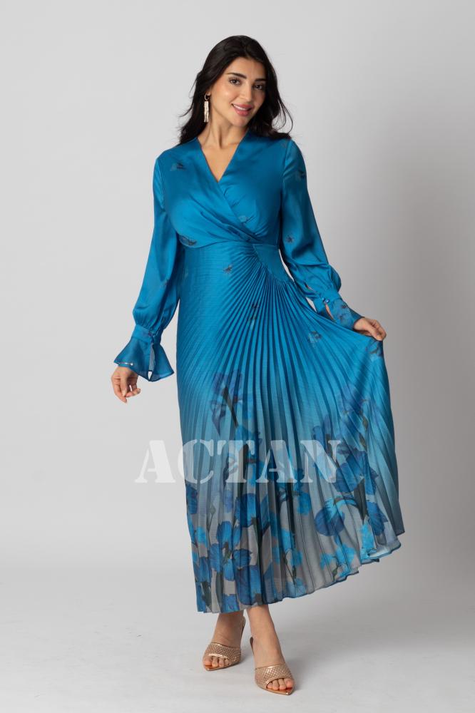 Floral print pleated dress المقاس:(S - 36)