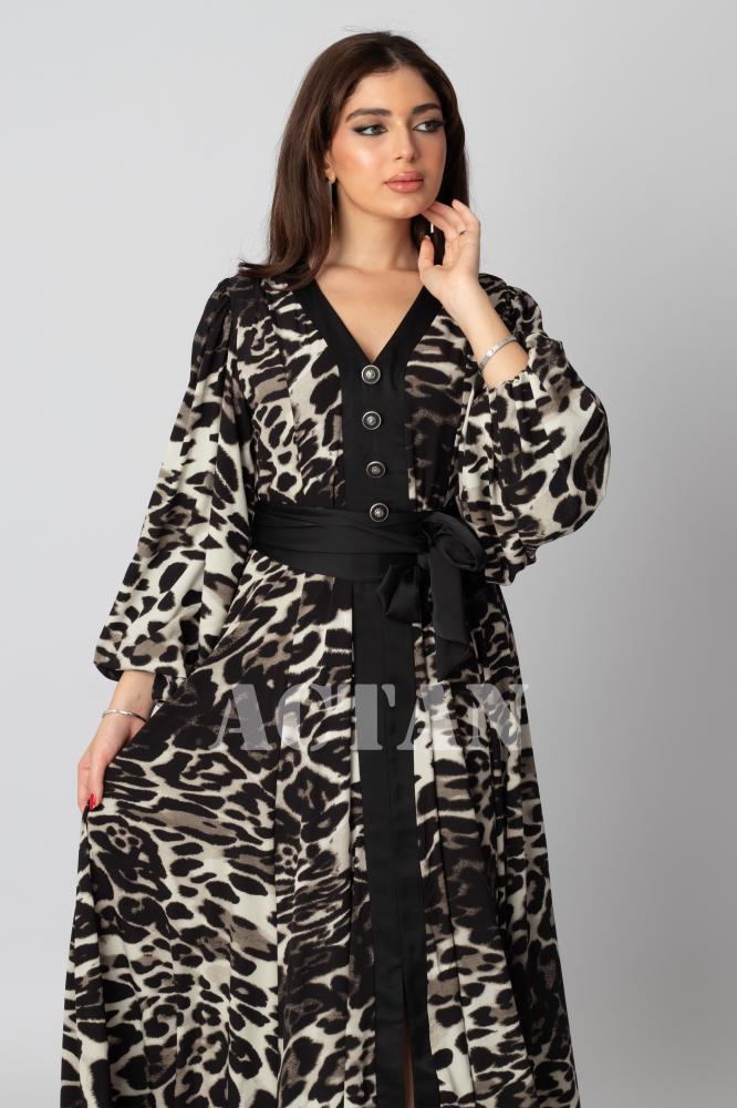 Black leopard print long dress المقاس:(XXL - 44)