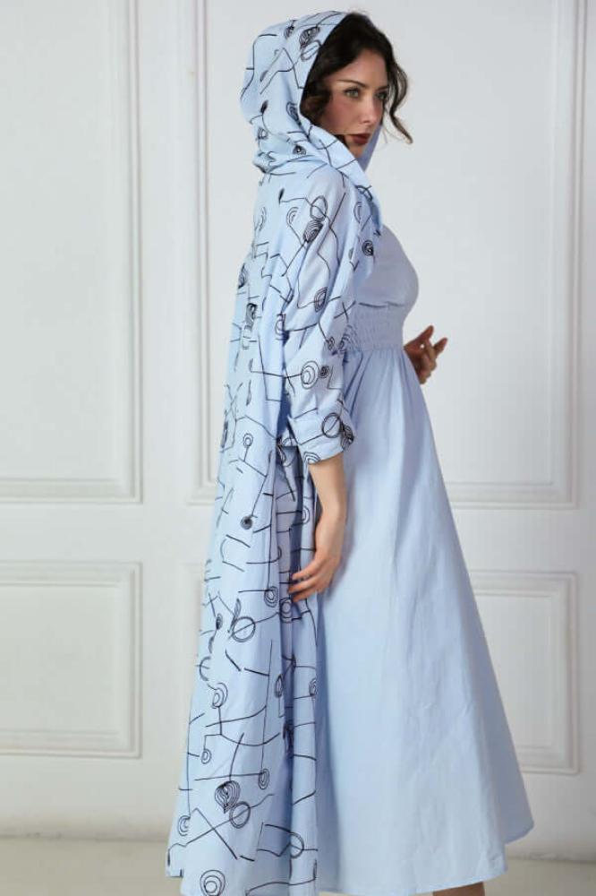 Sky Blue Hooded Dress and Waist Dress Set المقاس:(XL)
