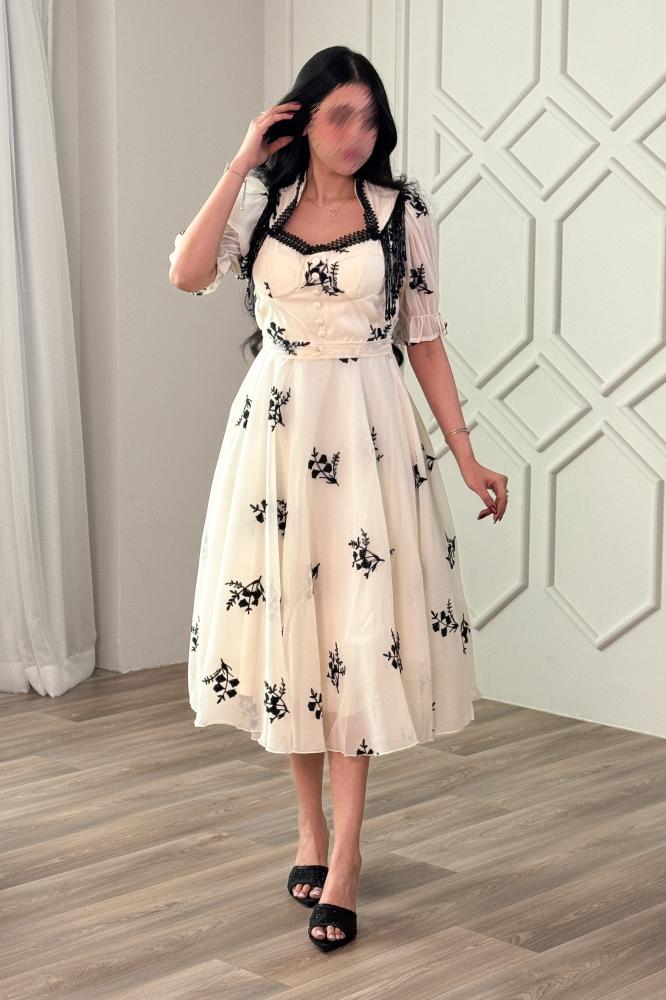 Midi dress with floral print المقاس:(L)