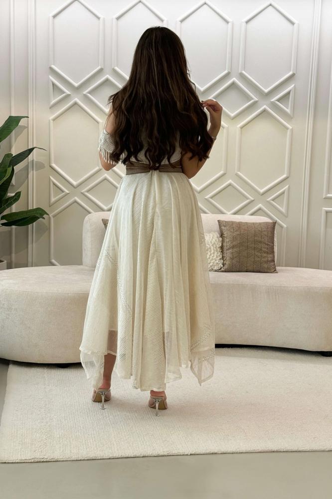 Beige One Shoulder Asymmetrical Dress المقاس:(M - 38)