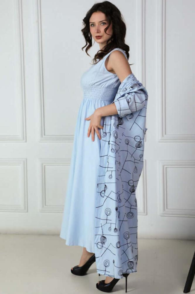 Sky Blue Hooded Dress and Waist Dress Set المقاس:(XL)