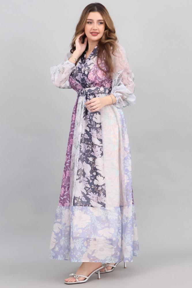 Pastel floral print dress in mauve المقاس:(M)