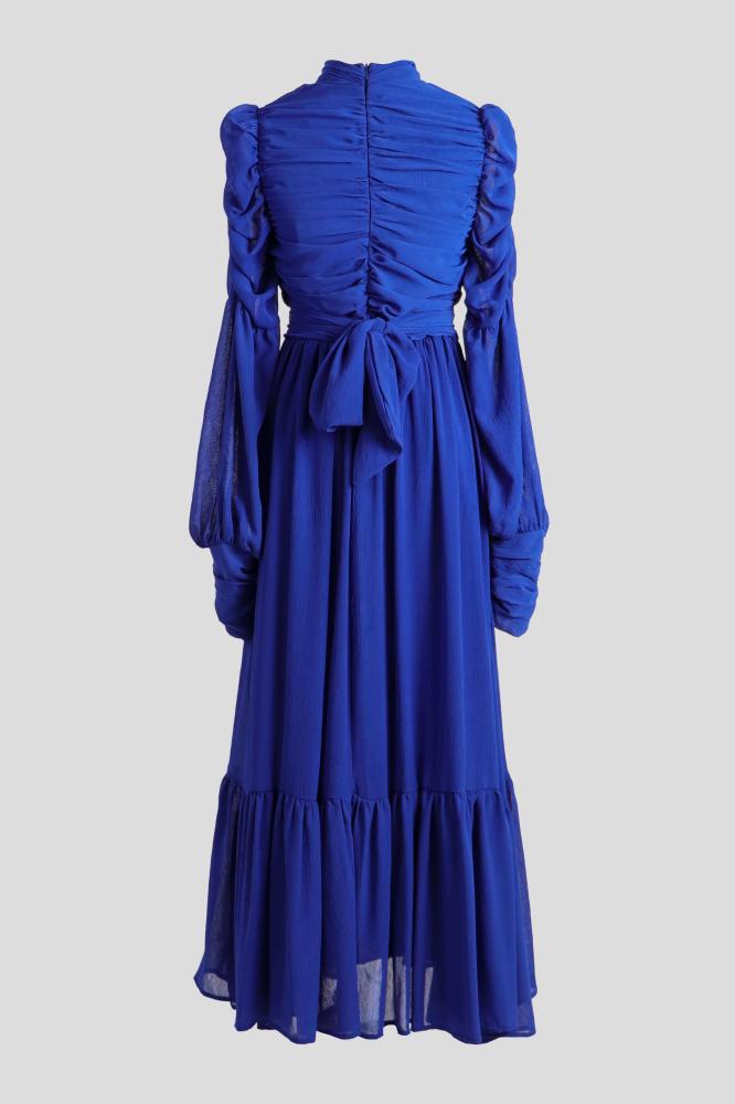 Blue solid draped dress المقاس:(L)