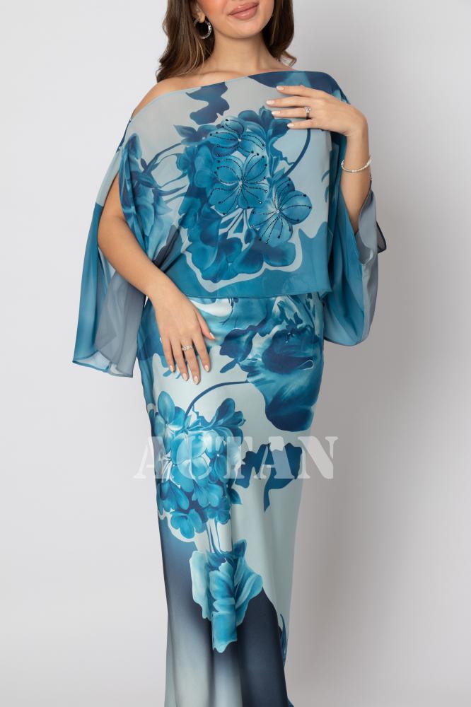 Floral Print Satin Two-Piece Dress المقاس:(M - 38)