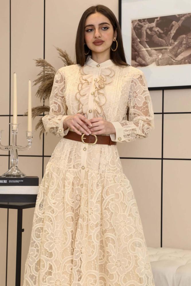 Ruffle lace midi dress المقاس:(S - 36)