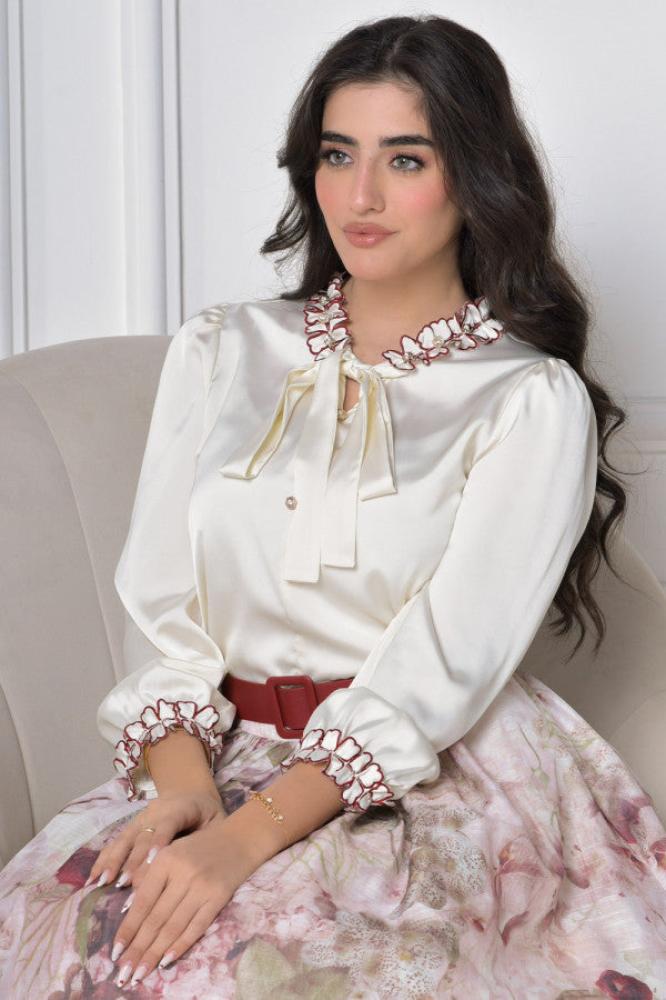 Elegant floral blouse and skirt set المقاس:(L)
