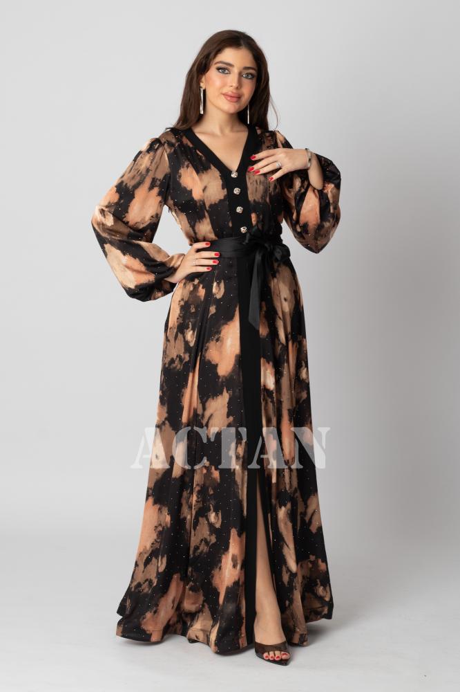 Brown long chiffon cloche dress المقاس:(M - 38)