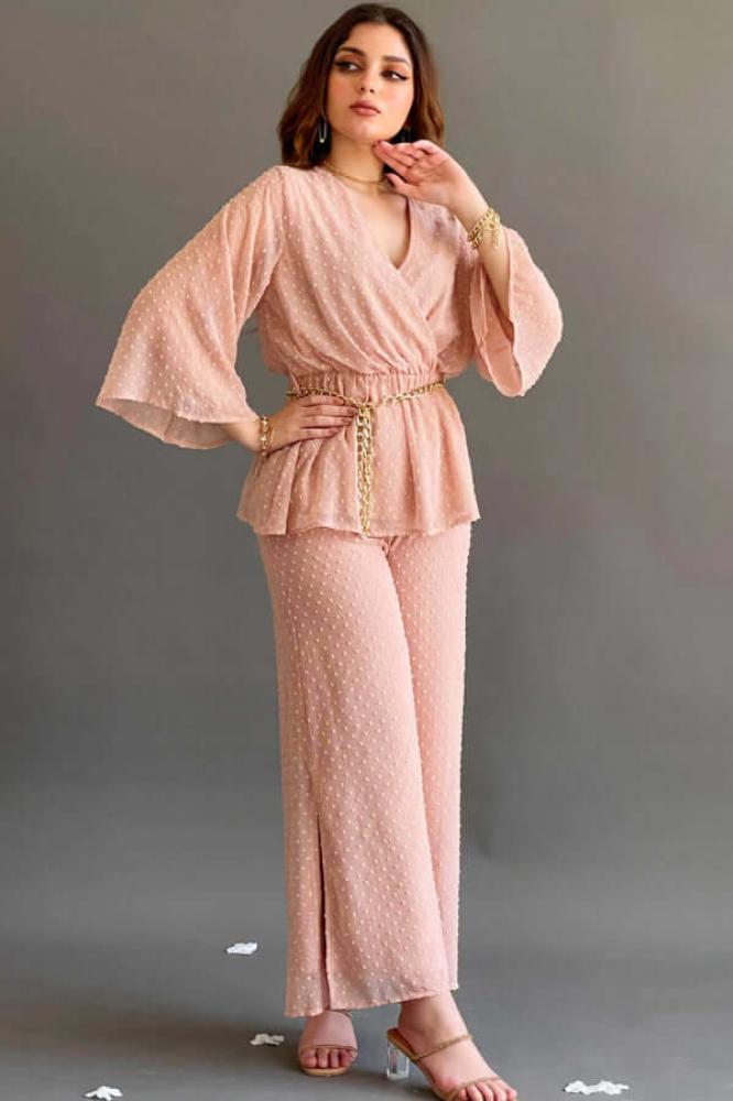 2-piece set with a pink chain belt المقاس:(L)