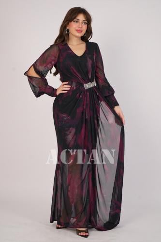 Burgundy Side Split Maxi Dress المقاس:(M - 38)
