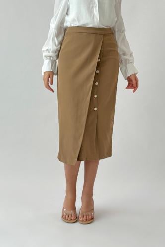 Beige Bazarir Lulu midi skirt المقاس:(XXL)