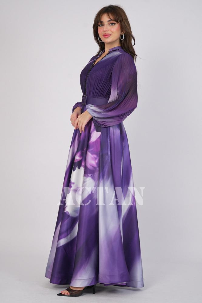 Purple Floral Print Maxi Dress المقاس:(M - 38)