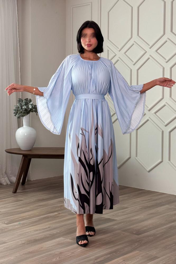 Pleated crepe midi dress المقاس:(Free Size)