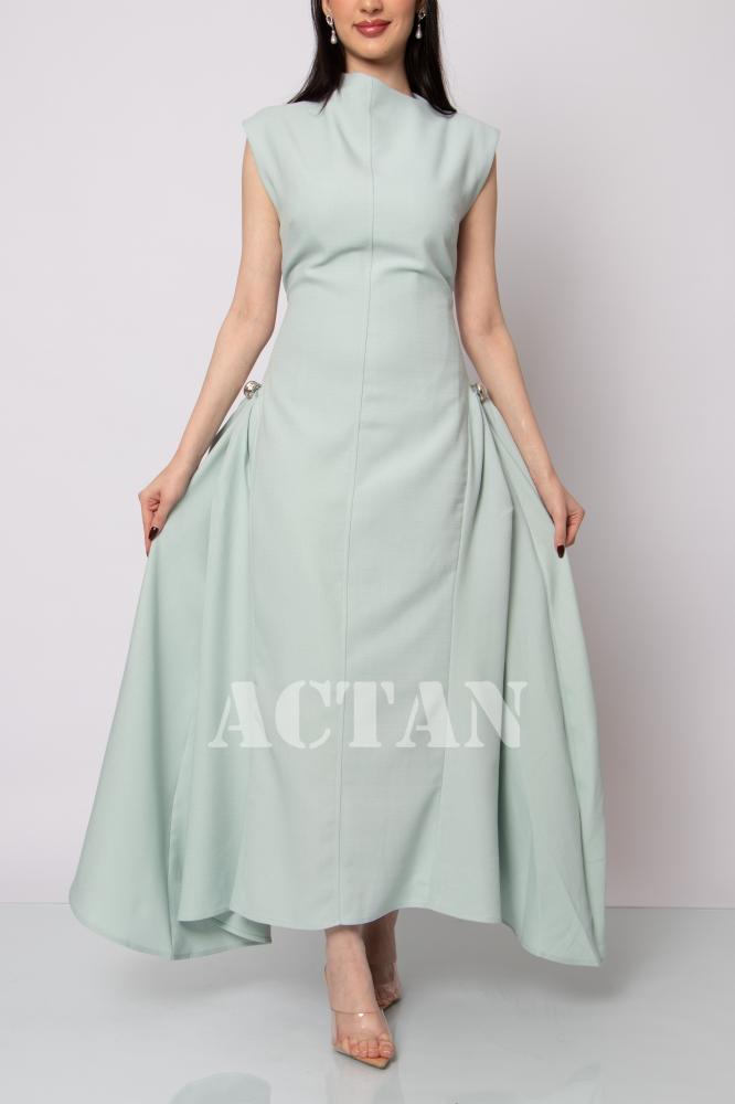 Light blue metallic side slit maxi dress المقاس:(L - 40)