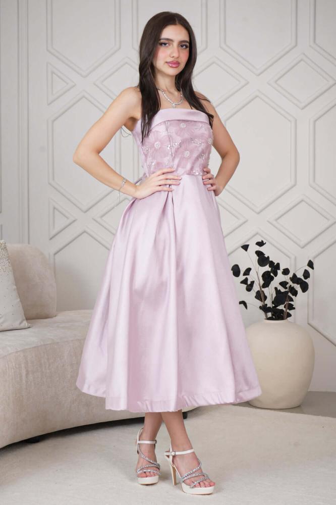 Pink floral midi top dress المقاس:(L)