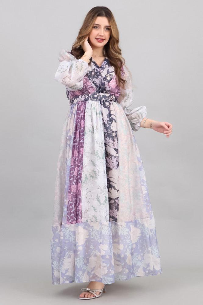 Pastel floral print dress in mauve المقاس:(M)