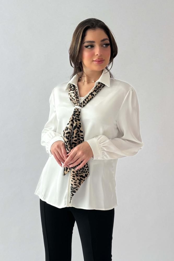 Sugar leopard print satin blouse with tie المقاس:(XL - 42)