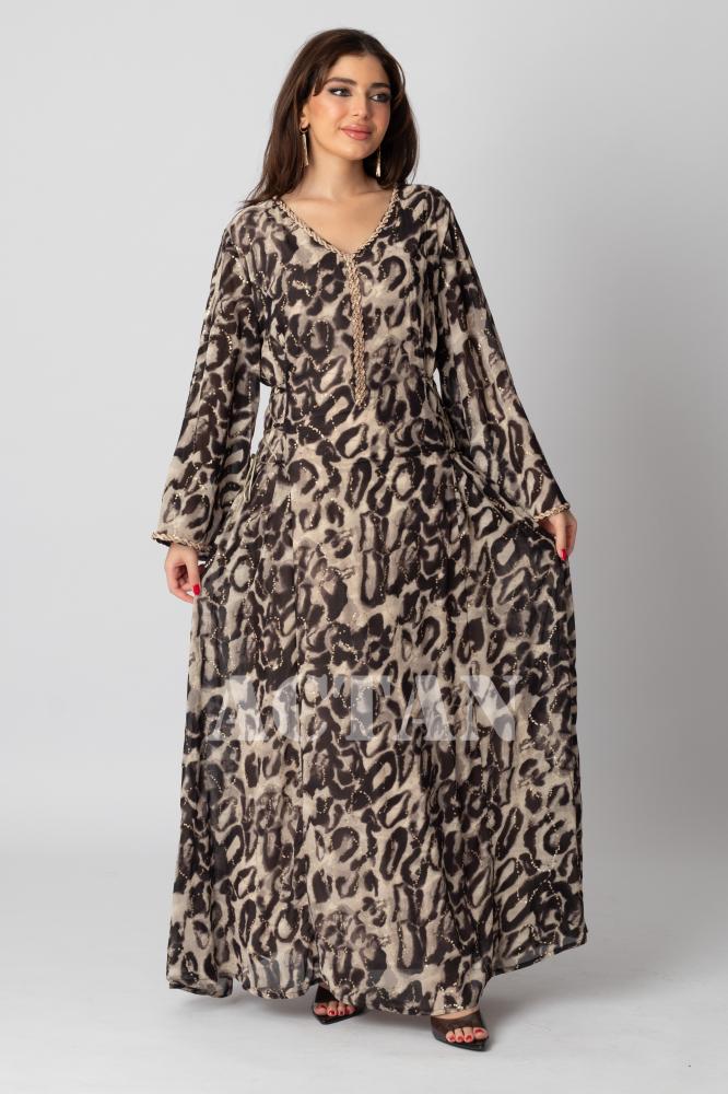 Long leopard print jalabiya المقاس:(M - 38)