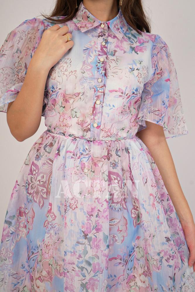 Floral print draped maxi dress المقاس:(XXL - 44)