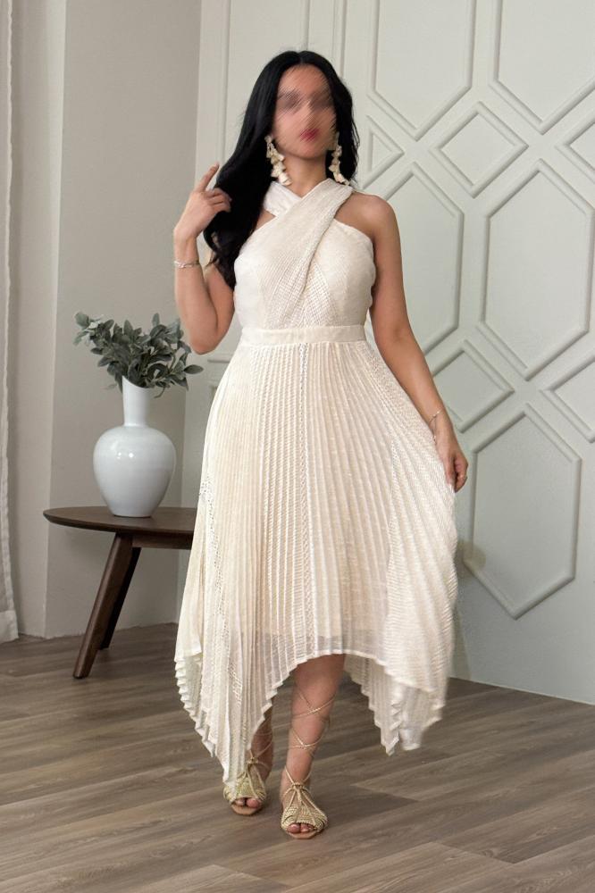Asymmetric pleated dress المقاس:(S - 36)