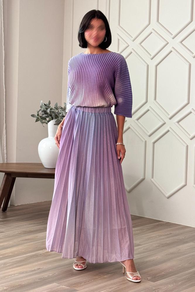 Pleated Wavy Skirt and Blouse Set المقاس:(L - 40)