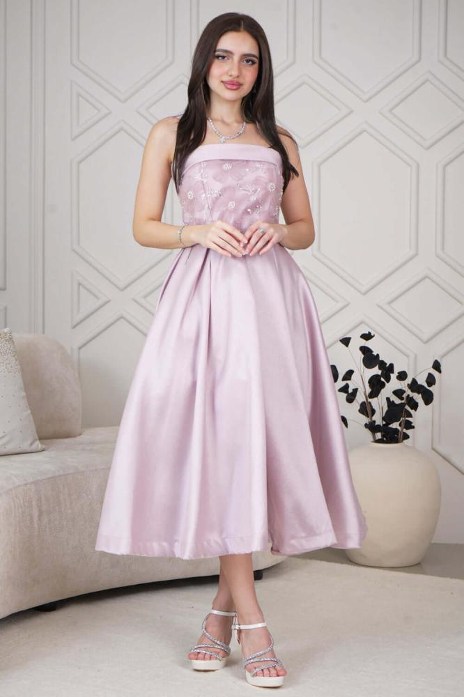 Pink floral midi top dress المقاس:(L)