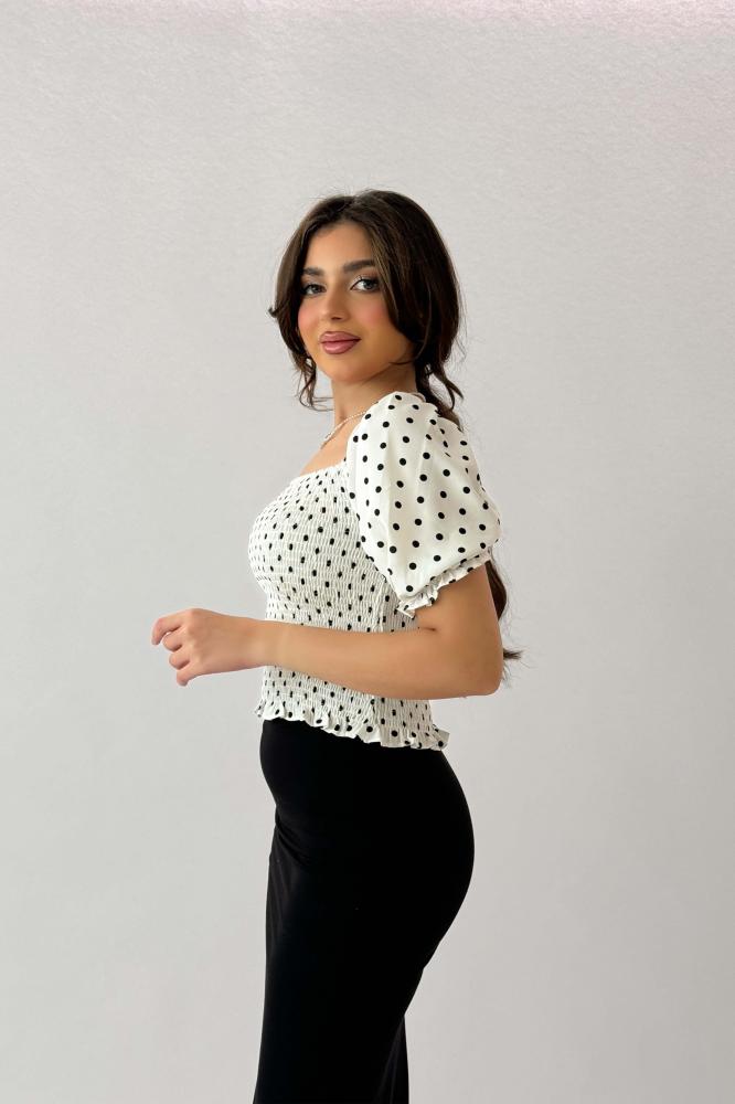 Sugar-colored polka-dot print ruffle-effect blouse المقاس:(L)