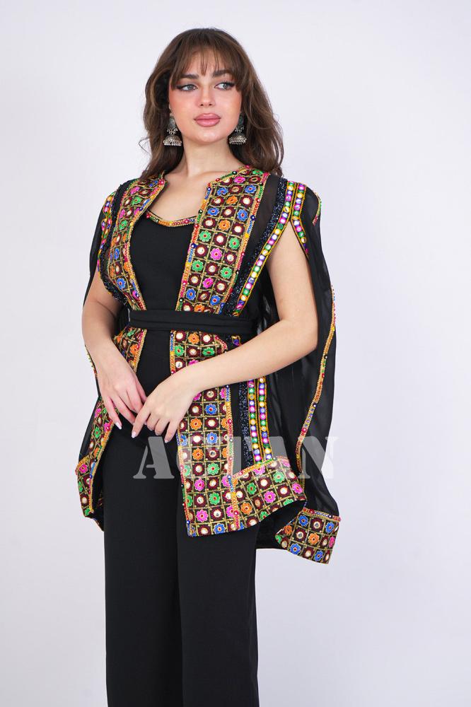 Jumpsuit with embroidered cape المقاس:(M)