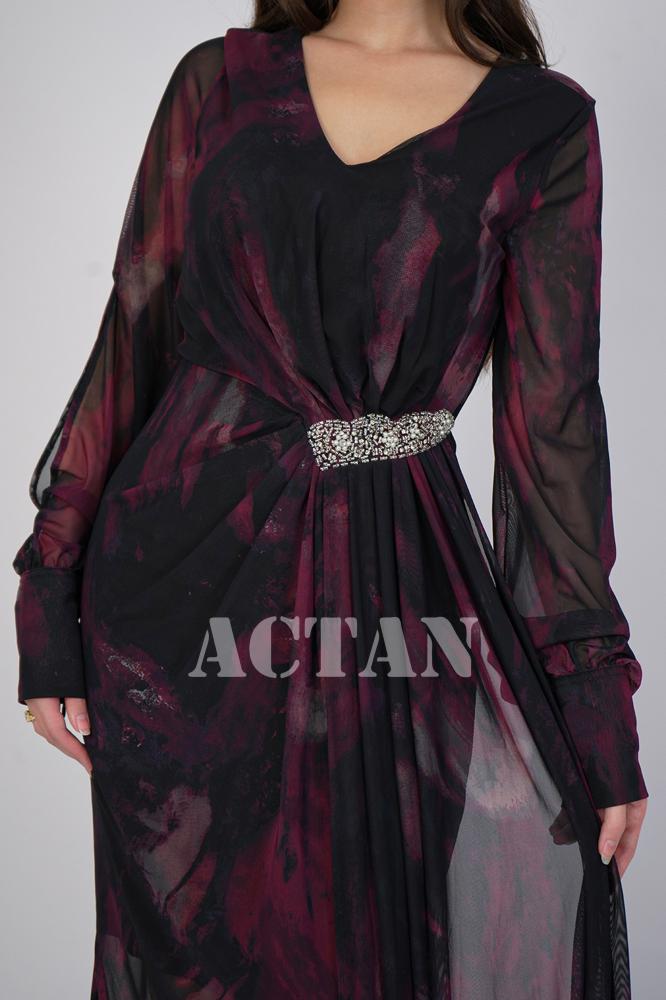 Burgundy Side Split Maxi Dress المقاس:(M - 38)