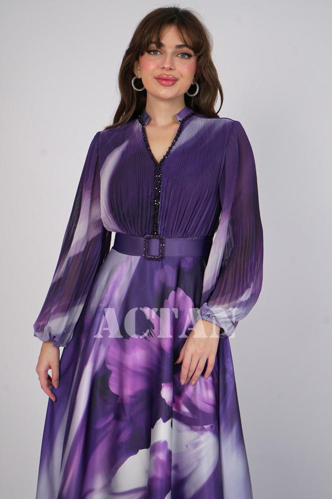 Purple Floral Print Maxi Dress المقاس:(M - 38)