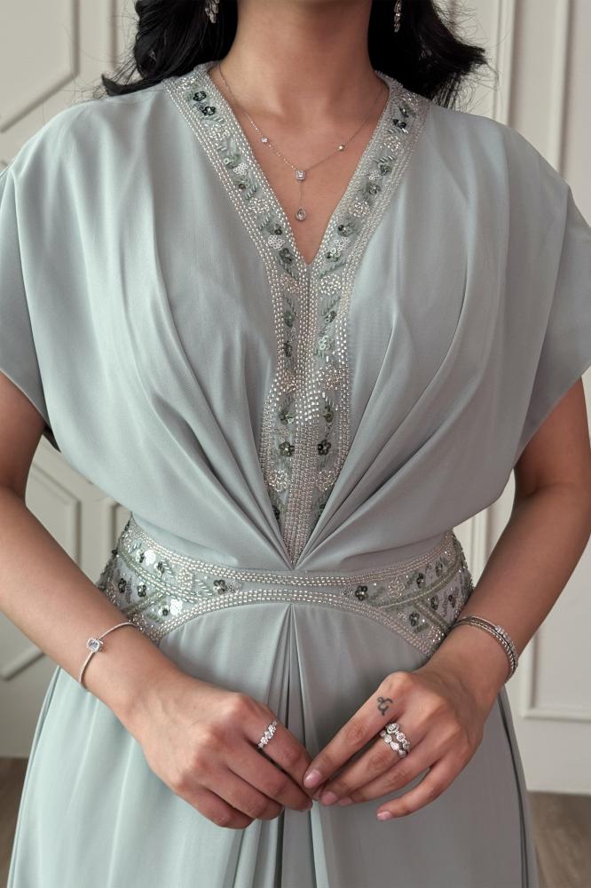 Light blue chiffon jalabiya with sequins المقاس:(L - 40)