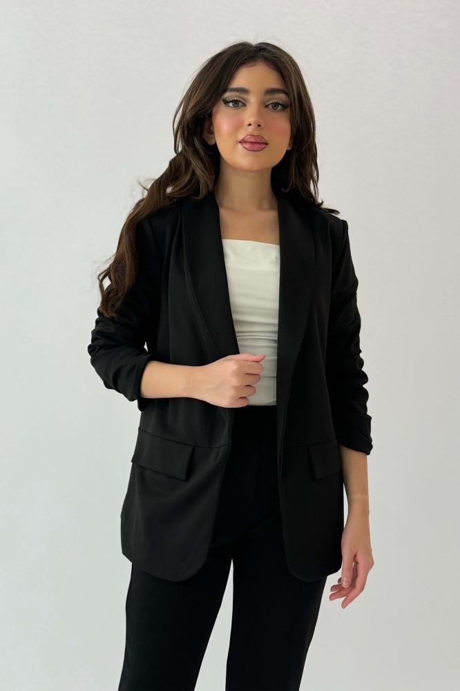 Black Notched Lapel Jacket with Cuffed Sleeves المقاس:(M - 38)