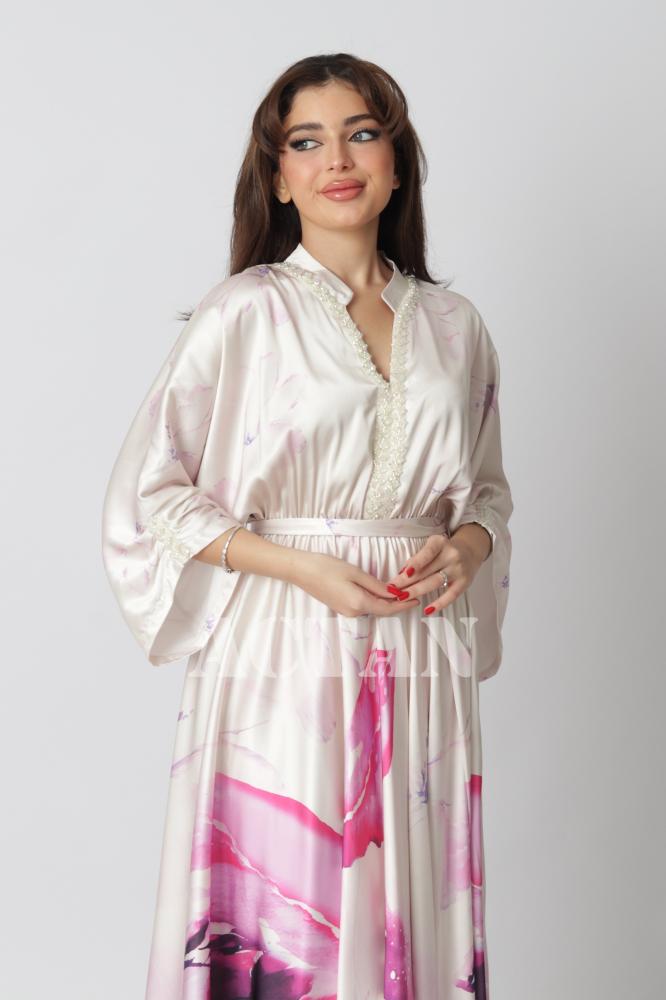 Beaded Satin Maxi Dress المقاس:(XL-42)