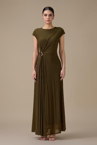 فستان طويل اخضر بتفصيلية جانبية المقاس:(XL - 42)