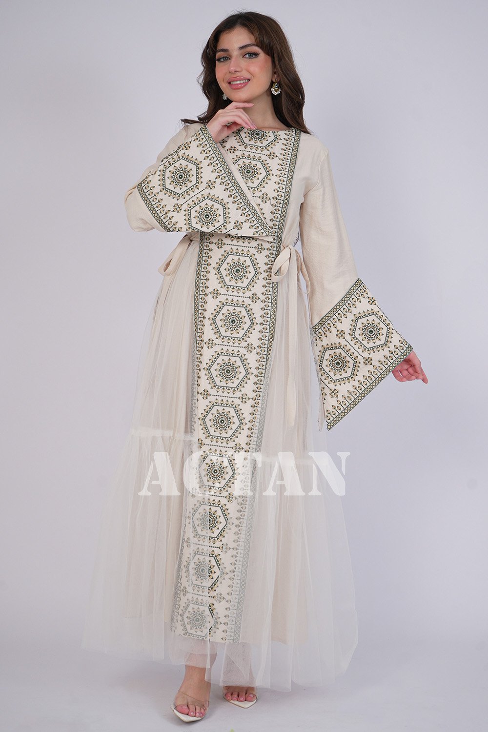 Maxi tulle jalabiya with side ties