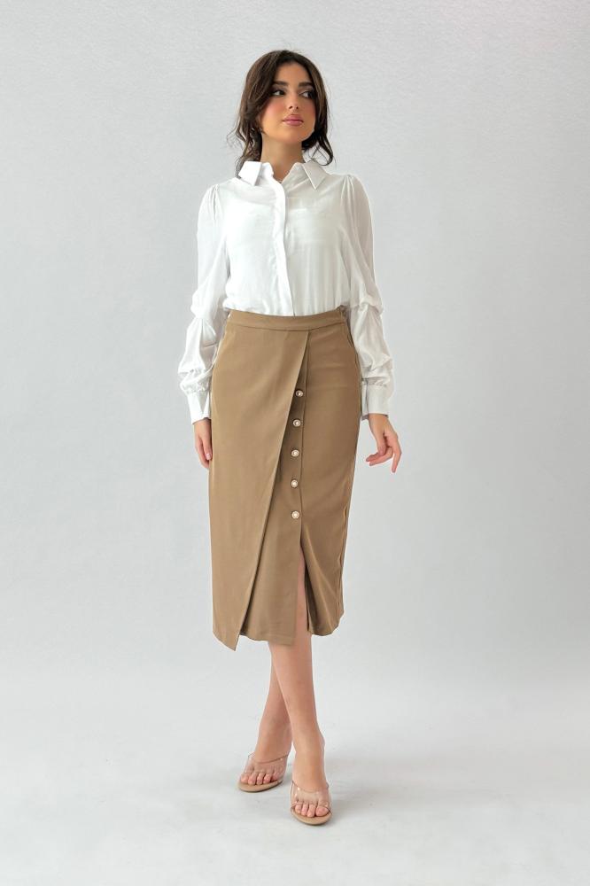 Beige Bazarir Lulu midi skirt المقاس:(L)
