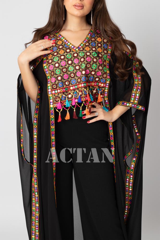 chiffon jumpsuit with fringe المقاس:(L)