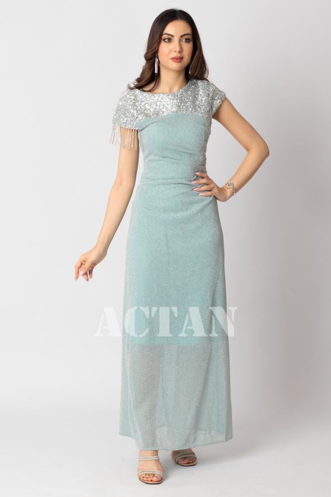 Blue sequin maxi dress المقاس:(S - 36)