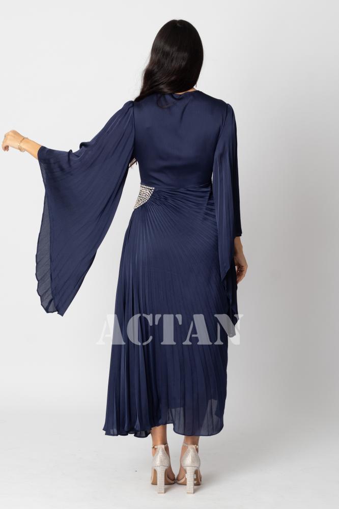 Pleated satin midi dress المقاس:(XL - 42)