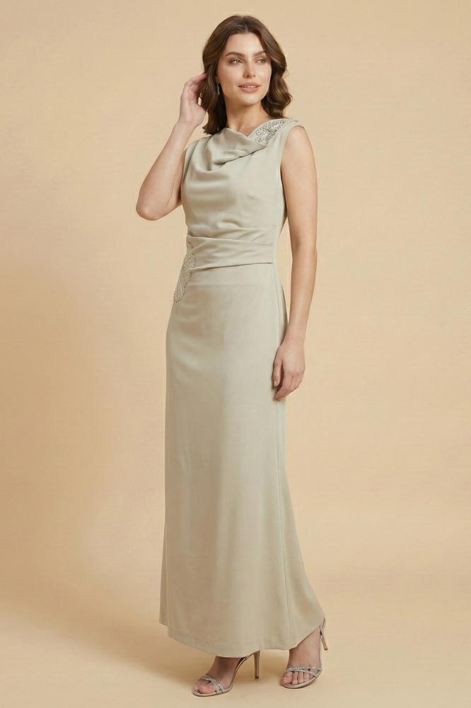 Light green draped maxi dress with sequins المقاس:(XXL - 44)