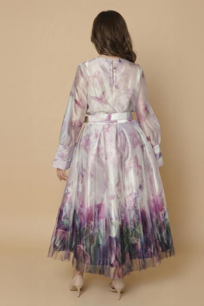 Purple organza skirt and blouse set المقاس:(S - 36)