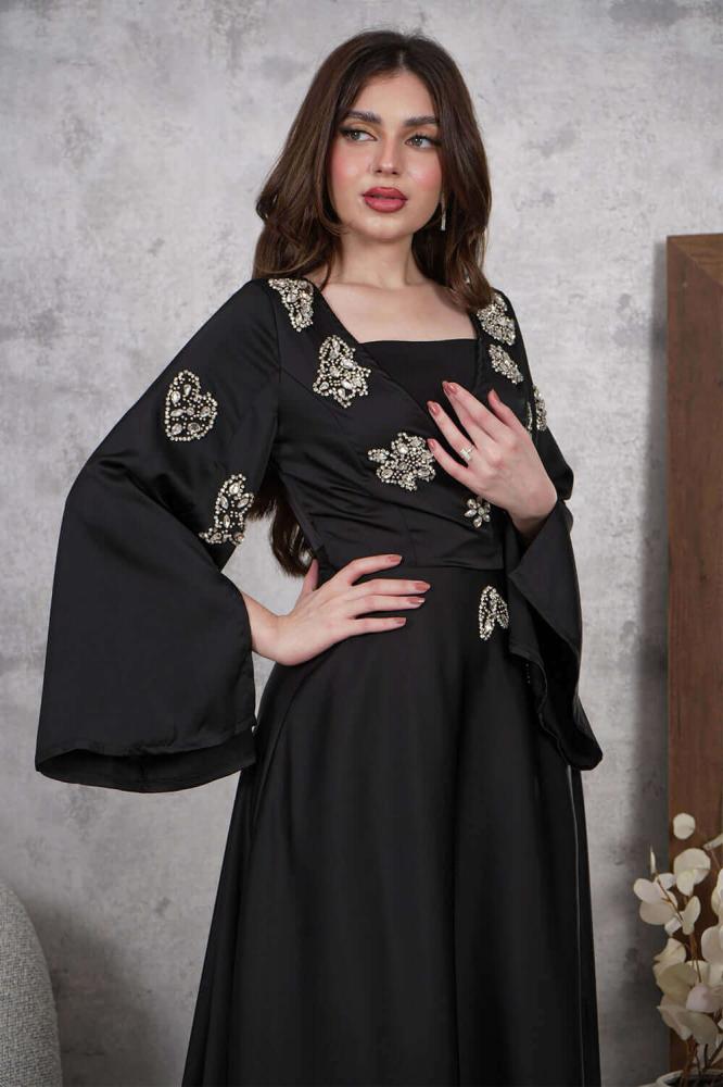Black Crystal Embellished Wrap Maxi Dress المقاس:(XXL - 44)
