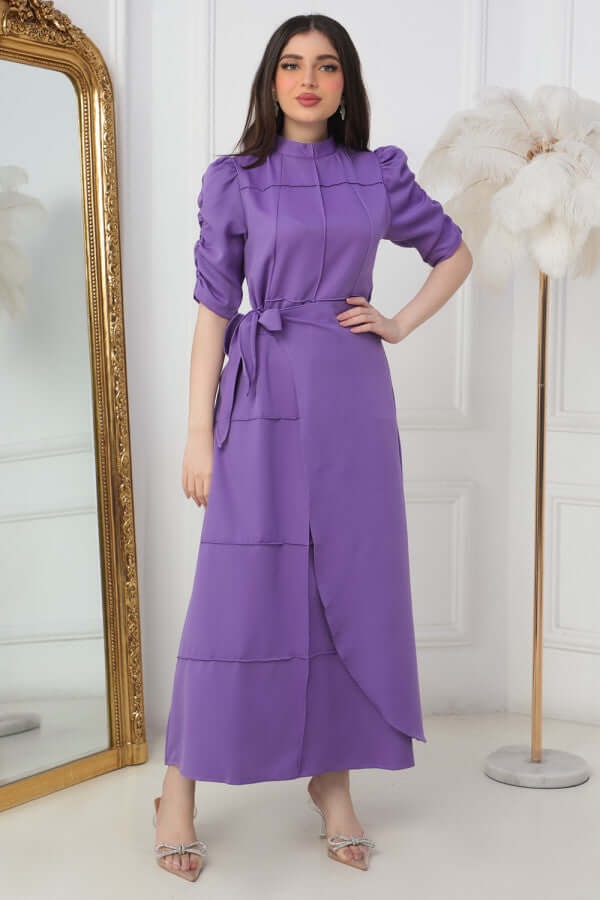 Purple wrap dress with tie