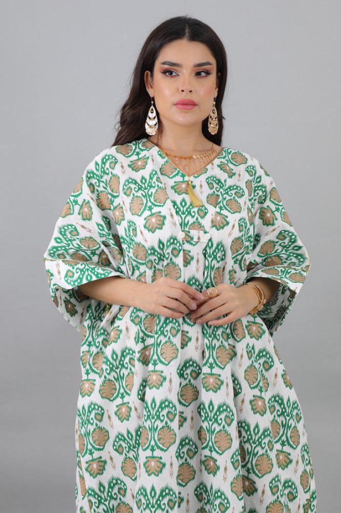 Green butterfly print jalabiya المقاس:(Free Size)