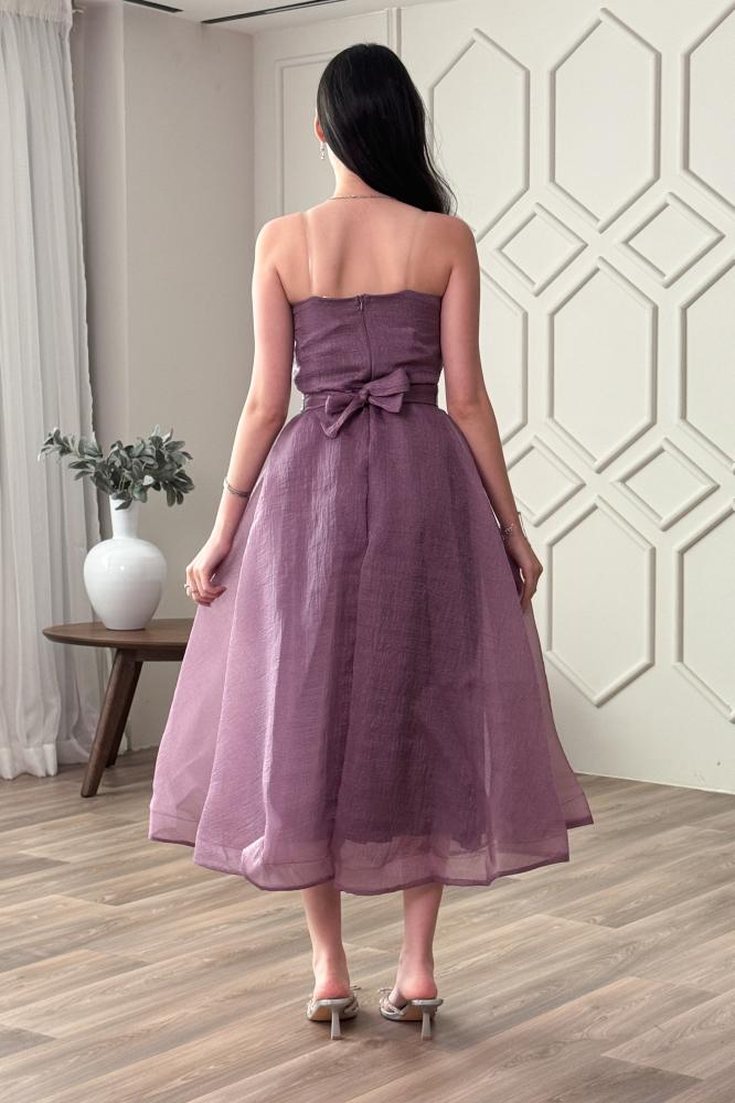 Purple shiny belted cloche dress المقاس:(L)
